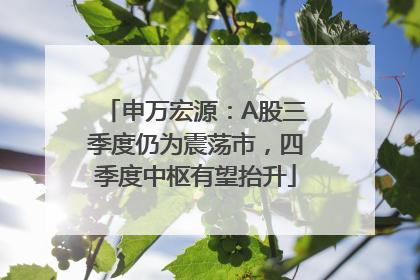 申万宏源：A股三季度仍为震荡市，四季度中枢有望抬升