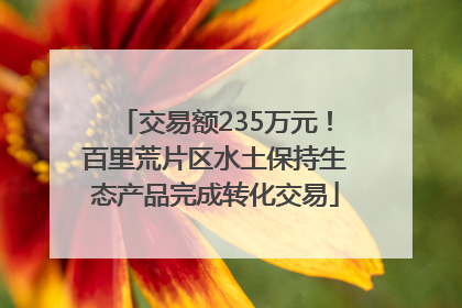 交易额235万元！百里荒片区水土保持生态产品完成转化交易
