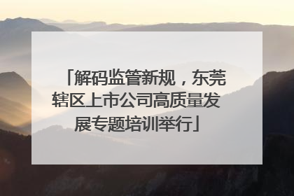 解码监管新规，东莞辖区上市公司高质量发展专题培训举行